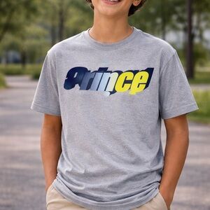 Prince Kids Gray Tee with Blue and Yellow Graphic